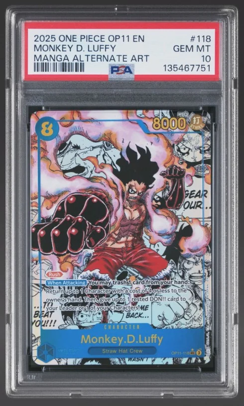 Monkey D. Luffy OP11-118 Manga Alternate Art, PSA 10
